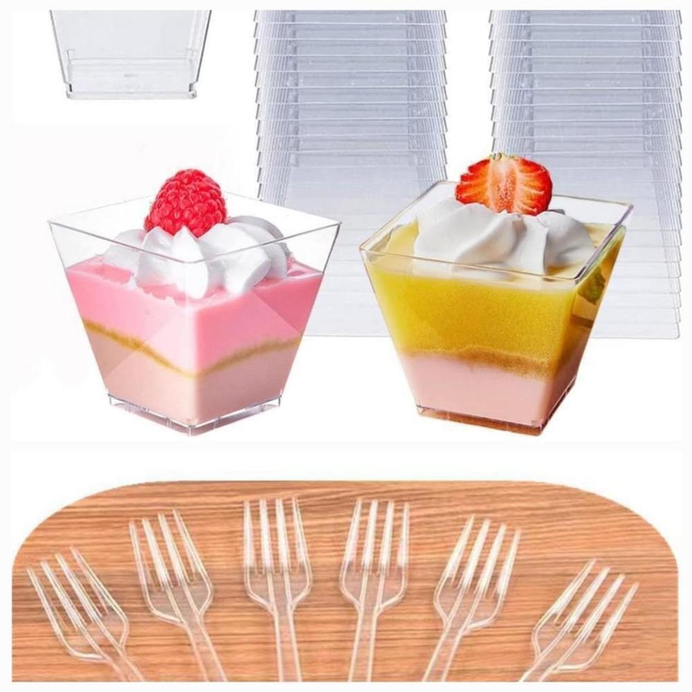 Bundle Dessert Cups - 5oz 50 Cups & Disposable Plastic Forks,50PCS